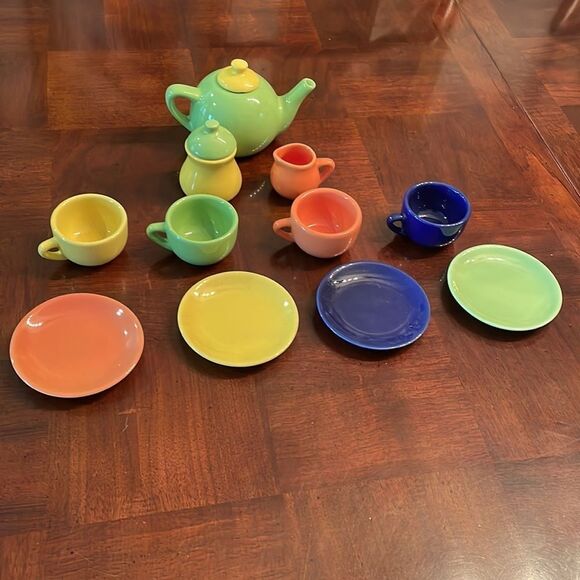 Schylling Retro Fiesta Style Childs Ceramic China Tea Set - Picture 2 of 15